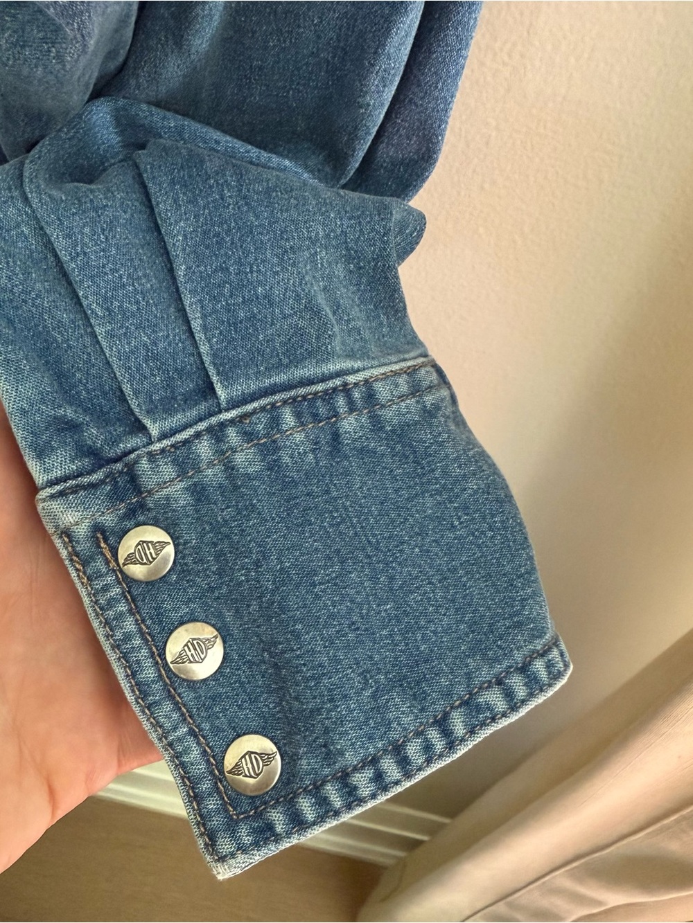 Vintage Harley Davidson Denim Button-Up Jacket Womens Large Biker core Grunge - Picture 5 of 9